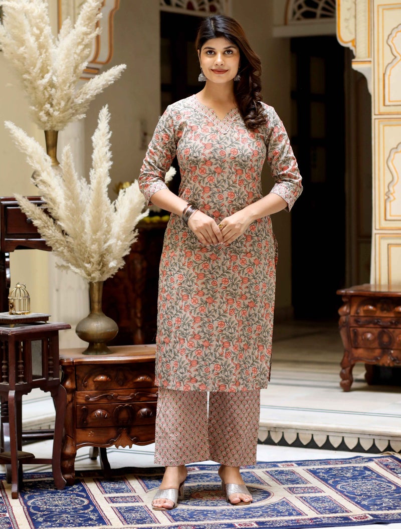 Miravan Floral Printed Kurta With Palazzo for Women - Image 1
